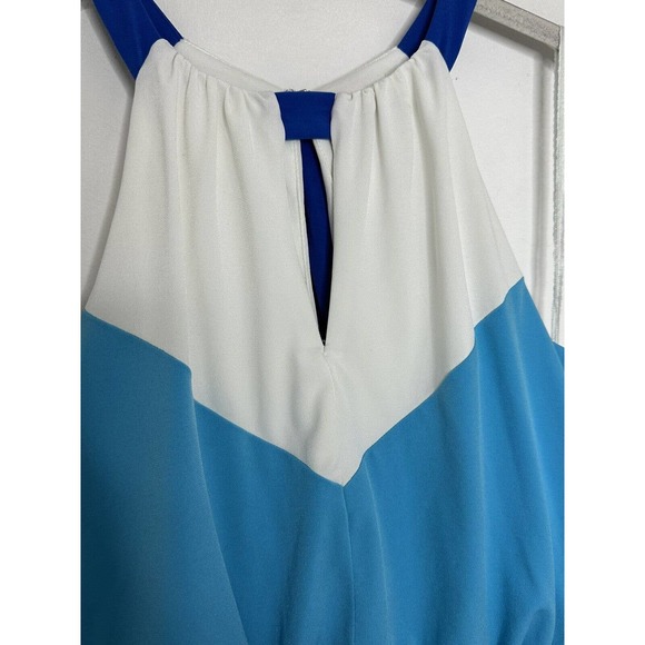Vince Camuto Blue Chevron Maxi Dress Stretch Halter Sleeveless Sz 4 Color Block - Picture 3 of 9